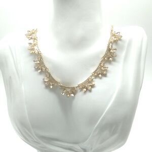 Gold-tone Bib Necklace with Pave Crystal Bars and Rhinestone Flowers NWOT